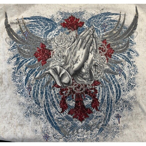 Y2K Grunge Goth Affliction Style Devotion Cross Angel Wings Tee Size XL - Picture 9 of 9